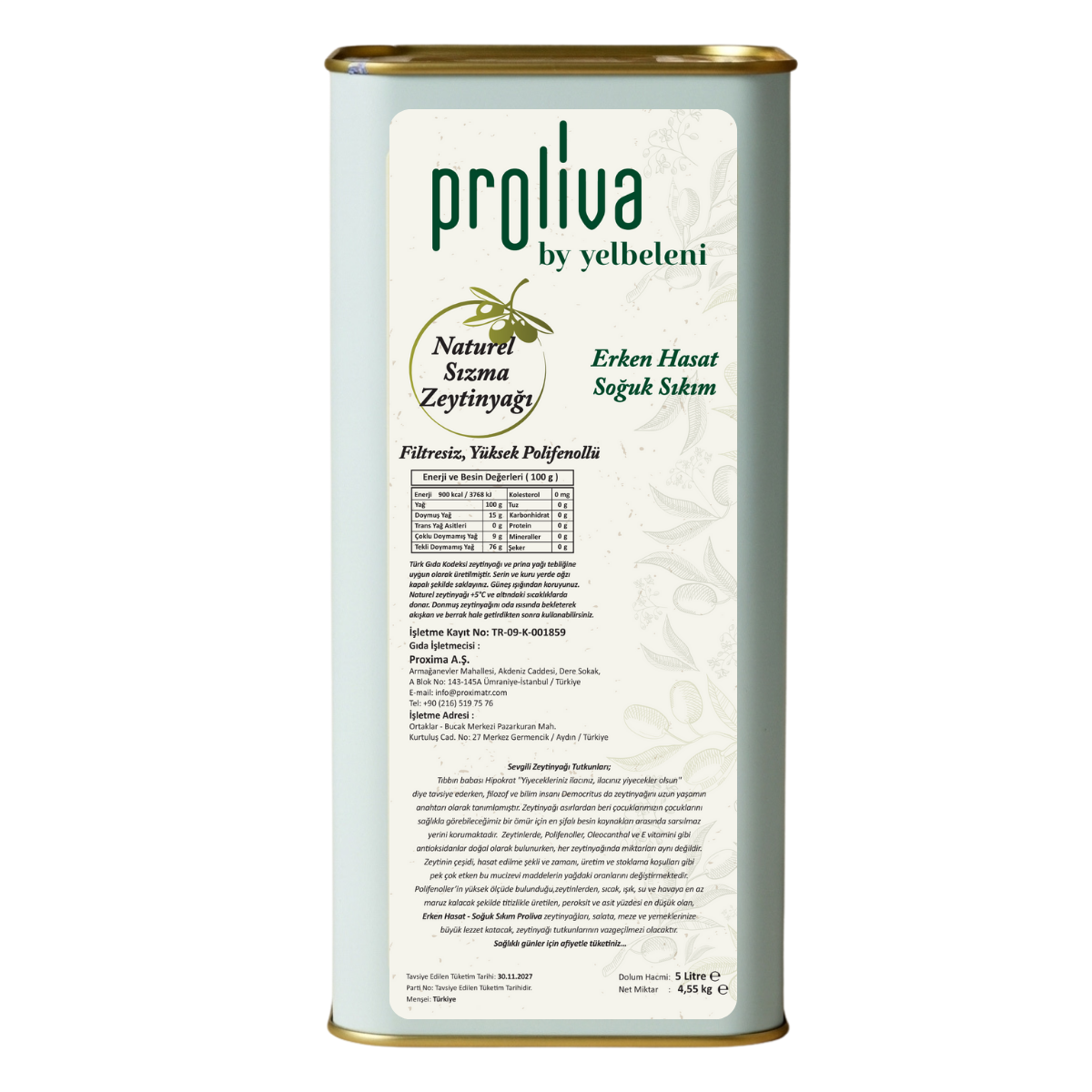 Erken Hasat Soğuk Sıkım Memecik Zeytinyağı 5 lt